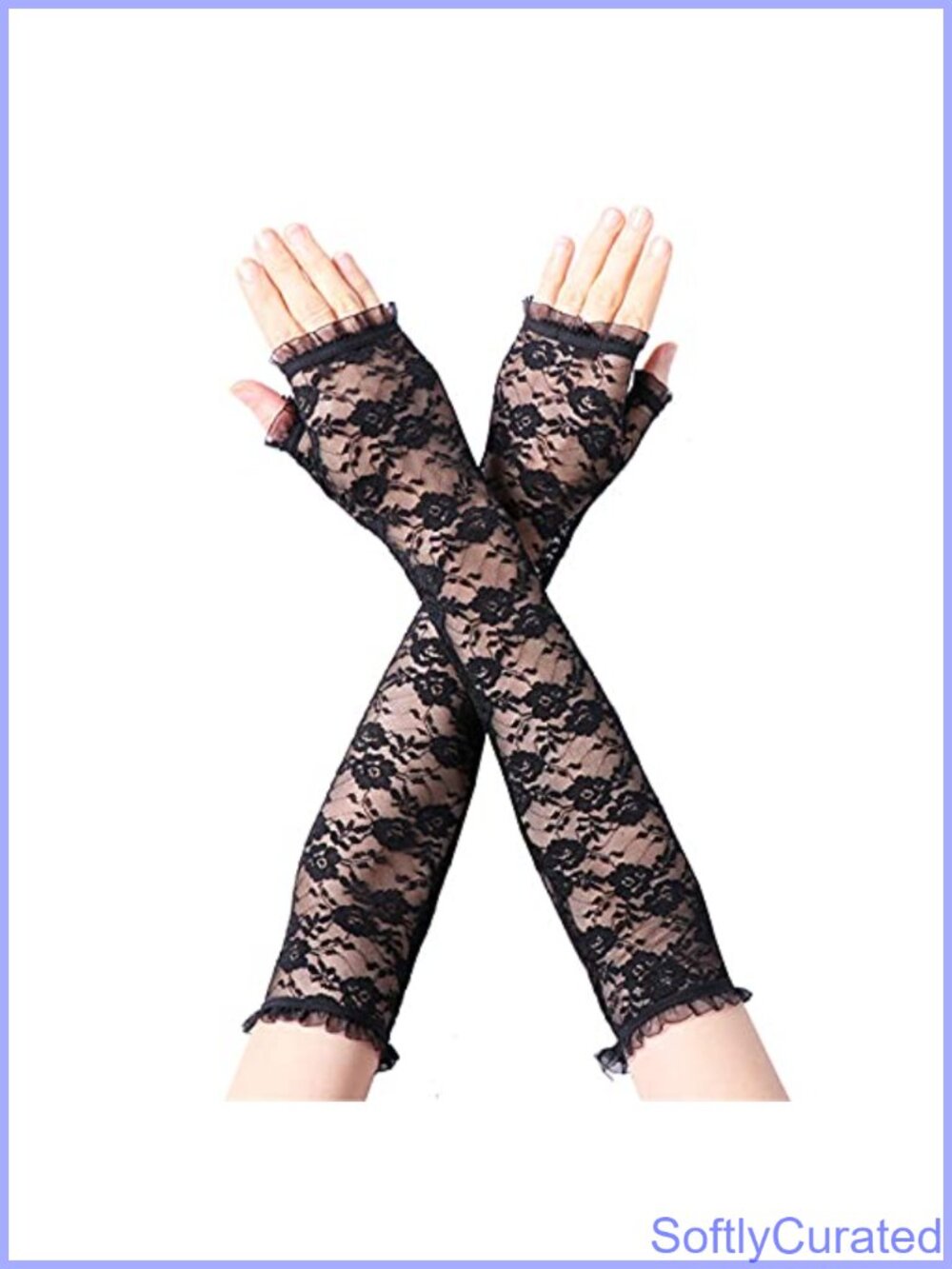 Floral Lace Fingerless Gloves Elbow Length Arm Sleeves UV Protection